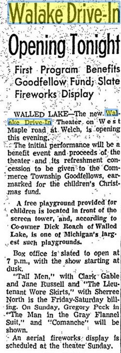 Walake Drive-In Theatre - July 20 1956 Opening Article